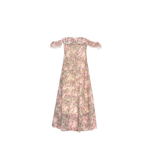 楠哥微胖mm纯欲风碎花一字肩连衣裙女夏大码收腰显瘦性感气质长裙