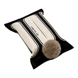 黑白法式纸巾盒客厅床头轻奢餐桌茶几布艺抽纸套车载挂式纸袋收纳