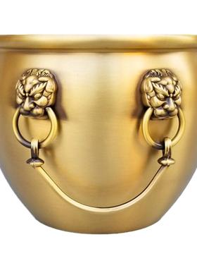 大号铜缸聚宝盆双狮耳铜香炉铜烟灰缸家用办公创意个性装饰摆件