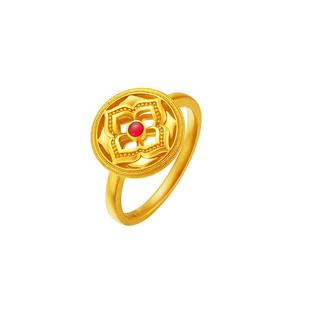 老庙黄金古韵金作足金鎏彩莲花戒指莲心映彩好运相随古法气质