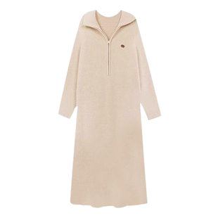 孕妇连衣裙秋冬2026新款韩版黄色高级感半拉链针织毛衣裙中长款女