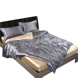 真丝四件套床笠欧式裸睡桑蚕丝被套冰丝床单丝绸床罩被单床上用品