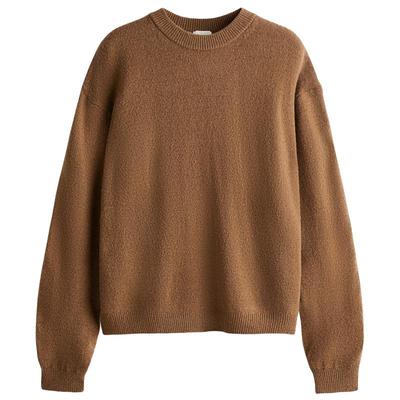 HM女装毛针织衫2025冬季新款内搭打底衫慵懒法式宽松毛衣0983240