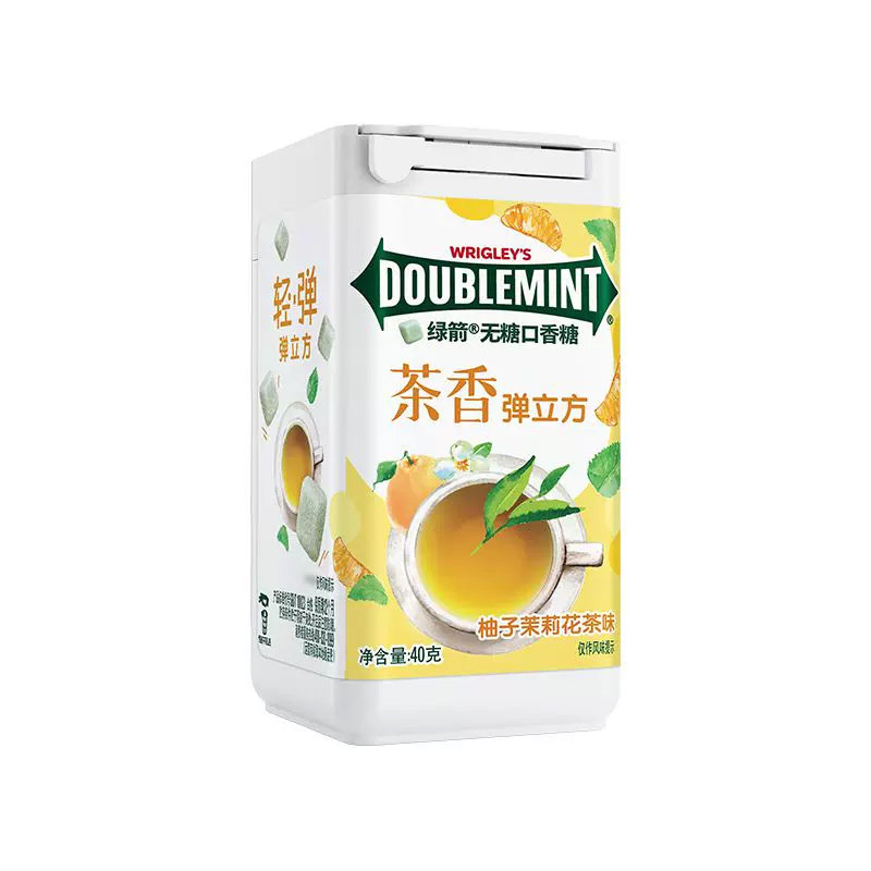 绿箭弹立方口香糖柚子茉莉花茶味玫瑰乌龙茶40g*3罐薄荷清新口气