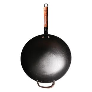 龟纹铸铁锅旗舰店正品木把手带耳炒锅家用传统老式生铁无涂层不粘