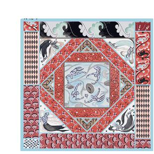 敦煌研究院 双面印花中方巾游泳图 文创桑蚕丝披肩围巾丝巾礼盒装