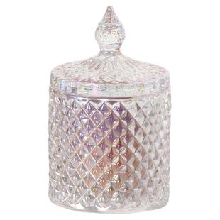 轻奢玻璃棉签盒桌面浴室化妆棉收纳盒圆形粉扑盒首饰手表收纳罐子