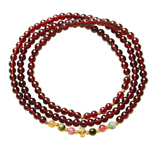 宫里上新石榴石手串女款三圈水晶手链红色天然生日新年礼物送妈妈