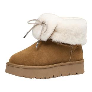 KISSCAT接吻猫冬季两穿加绒加厚保暖雪地靴女高帮羊毛一体冬靴女