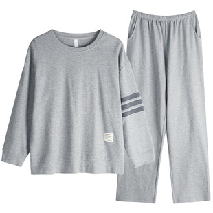 轩靓情侣睡衣女春秋款纯棉长袖四季通用家居服男可外穿华夫格套装