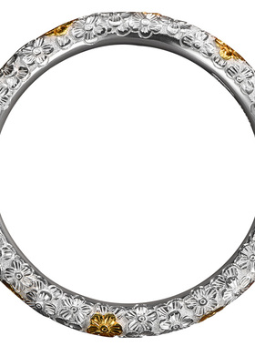 浮雕小雏菊银手镯女纯银花簇镯子