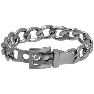 银色宽链条皮带扣手链女冷淡风小众设计高级感嘻哈古巴链拼接手饰