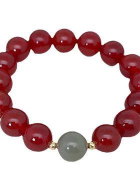 红玛瑙和田玉中式新年红运手串