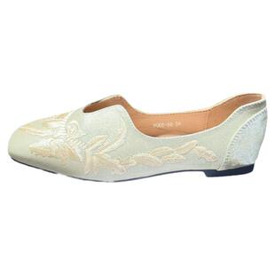 优雅气质绸缎绣花旗袍鞋子女2025新款中式古风刺绣平底单鞋豆豆鞋