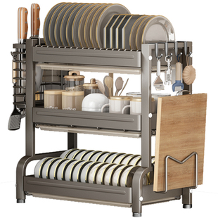 枪灰厨房碗架沥水架碗柜置物架家用台面多功能放碗盘碗筷碟收纳架