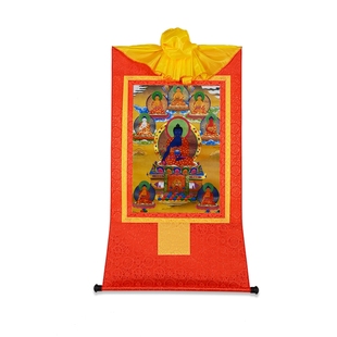 藏村 药师佛唐卡挂画西藏客厅客厅桌面镀金药师八尊长85cm装饰画