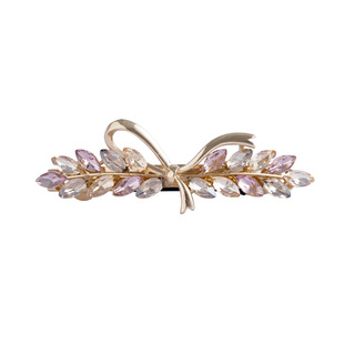 高级感法式蝴蝶结横夹水晶发卡头饰后脑勺半扎弹簧夹子发夹一字夹