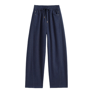 五只白鹅2025秋冬季黑色直筒牛仔裤子蓝色高腰显瘦弯刀牛仔阔腿裤