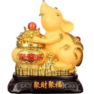 老鼠聚宝盆摆件办公室招财
