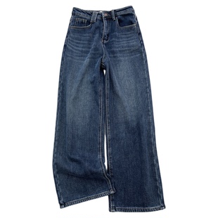 【清仓不退换】加厚绒复古蓝高腰直筒牛仔裤女冬款显瘦保暖长裤子