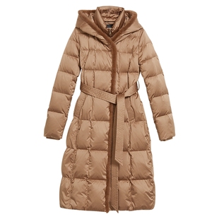 YINER音儿女装冬季优雅长款水貂毛条连帽加厚保暖85白鹅绒羽绒服