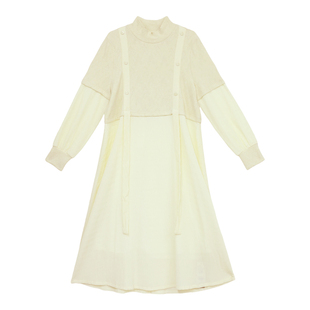 it'real瑞尔冬季新款法式浪漫收腰A字显瘦长袖连衣裙