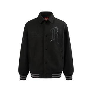 REDCHARCOAL红炭黑色翻领棒球服夹克外套男秋季新款刺绣潮牌棉服