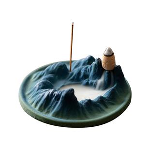 千里江山陶瓷倒流香炉线香香插香座底座家用室内熏香禅意茶桌摆件