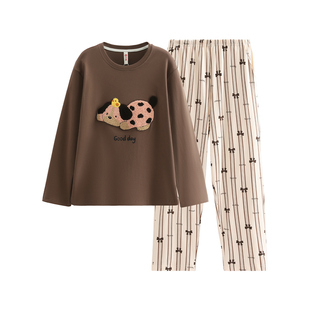 芬腾女士睡衣纯棉长袖套装春秋季女款可爱休闲加大码可外穿家居服