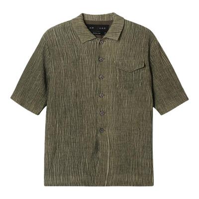 设计师褶皱短袖衬衫纯色新中式