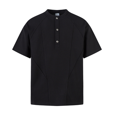 美式极简老钱风亨利领短袖T恤男