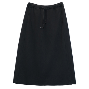 胖mm秋冬松弛显瘦半身裙木子理想大码女装水洗做旧松紧腰抽绳裙子