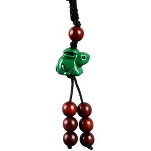 实木绿色兔子挂件吊坠绿檀木兔子紫檀木雕招财青色卯兔吉祥物中式