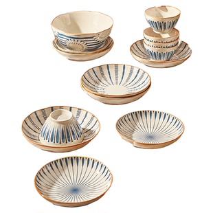 日式陶瓷碗盘家用2026新款高颜值碗碟餐具吃饭碗汤面碗釉下彩盘子