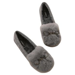 棉瓢鞋毛毛鞋女浅口大码水钻外穿豆豆鞋厚底加绒加厚单鞋43码平底