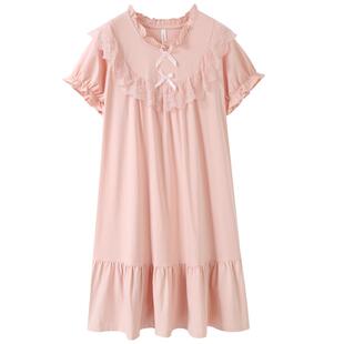 睡裙女款夏季薄款睡衣裙纯棉短袖2026年新款花边公主风夏款连衣裙