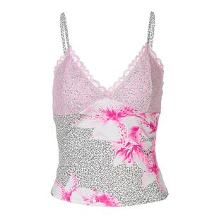 Y2K蕾丝拼接豹纹吊带背心2026夏季新款甜辣风修身短款百搭V领上衣