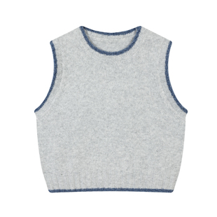 ASTRSK韩系学院风浅花灰针织背心女冬叠穿内搭衬衫漂亮小马甲毛衣