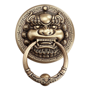 中式大门狮子头拉手兽头门环铜拉手黄铜仿古老式复古实木门铜把手