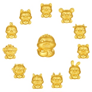 周六福黄金5d硬金转运珠定价女蛇十二生肖马抱元宝招财生肖本命年