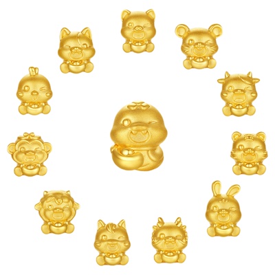 周六福黄金5d硬金转运珠定价女蛇十二生肖马抱元宝招财生肖本命年