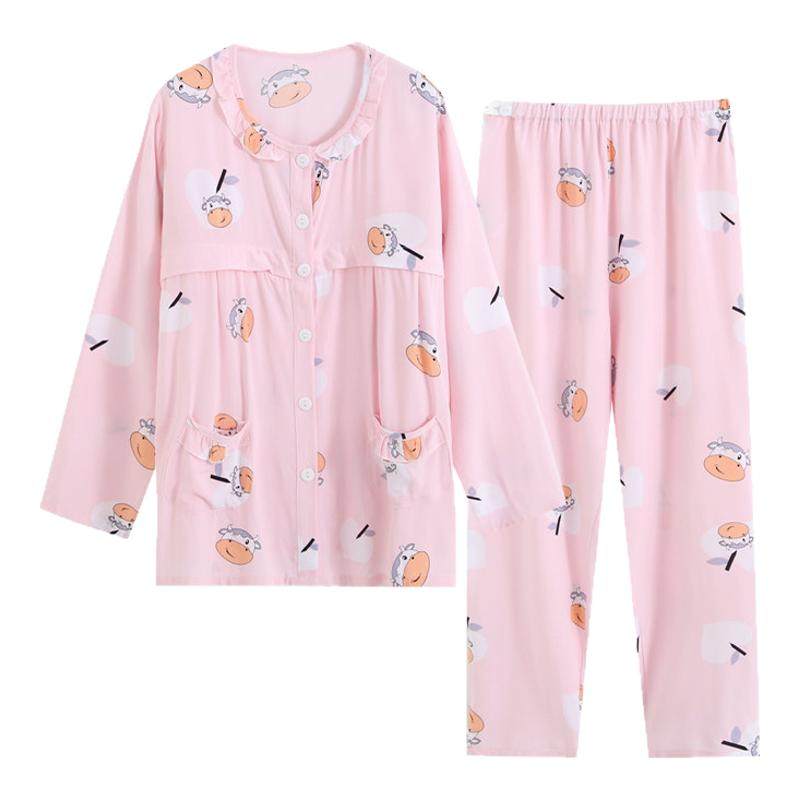 孕妇喂奶睡衣78月子服棉绸长袖