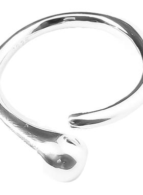 韩版水滴戒指女复古时尚几何黑色方形开口指环爱心食指戒潮