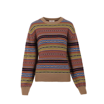 东黎山羊绒女士撞色彩条针织毛衣