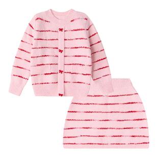 笛莎童装女童针织套装冬季新款儿童女孩宝宝毛衣半身裙红色新年服