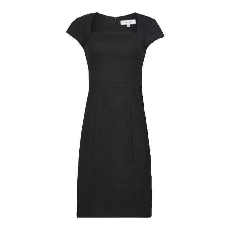 REISS黑色方领包臀西服裙