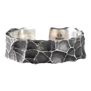 S925纯银手工锤纹戒指小众古法个性轻奢男指环冷淡风简约可调节潮