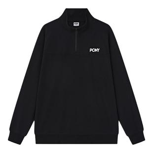 PONY波尼1972新品男女简约纯色半拉链宽松休闲套衫243U2GS55