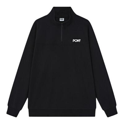 PONY波尼1972新品休闲套衫男女同款简约纯色半拉链宽松243U2GS55