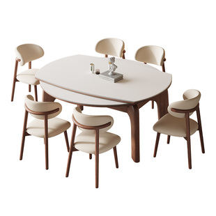 胡桃色大象腿餐桌小户型伸缩实木岩板餐桌可变圆桌折叠家用复古风